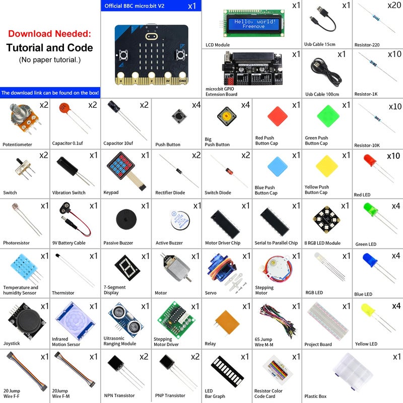 Freenove Ultimate Starter Kit for BBC micro:bit (V2 Included), 316-Page Detailed Tutorial, 225 Items, 44 Projects, Blocks and Python Code - Image 2