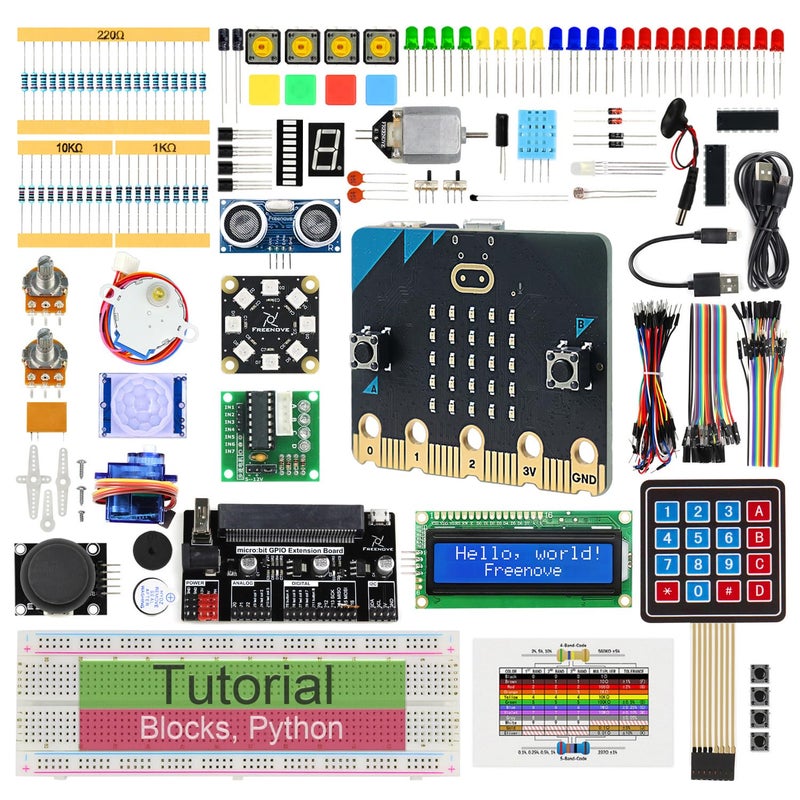 Freenove Ultimate Starter Kit for BBC micro:bit (V2 Included), 316-Page Detailed Tutorial, 225 Items, 44 Projects, Blocks and Python Code - Image 1