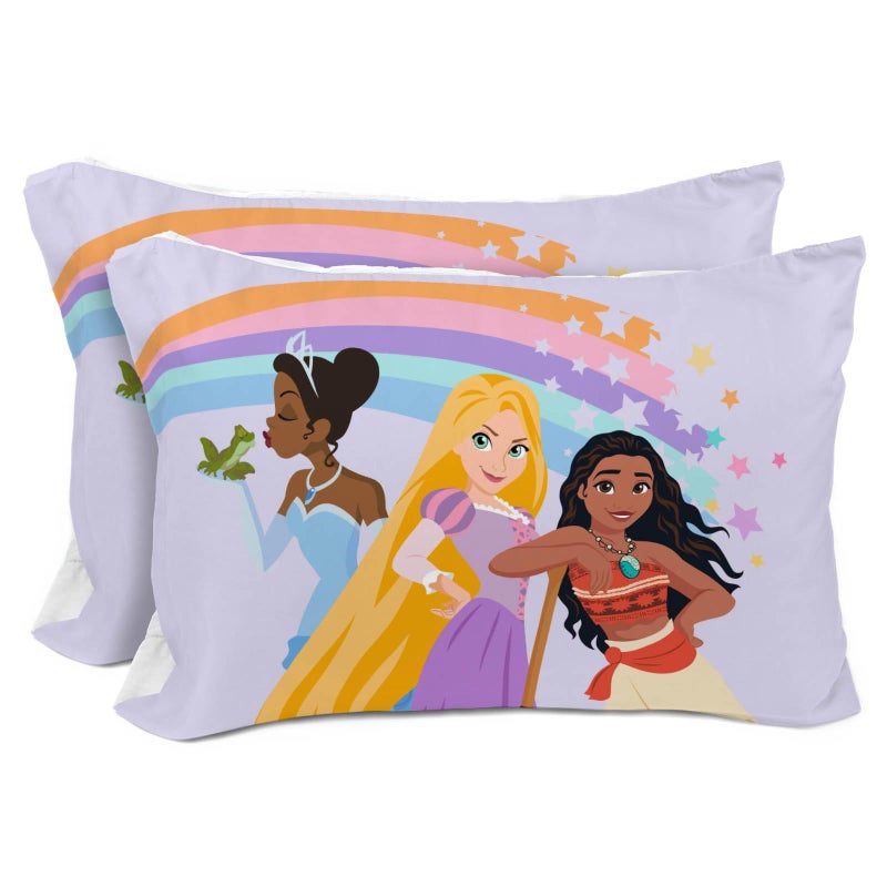 Sunny Side Up Disney Princess 2 Pack Reversible Pillowcases - Double Sided Pillow Covers Features Moana, Belle & Rapunzel, Kids Super Soft Bedding - Image 1