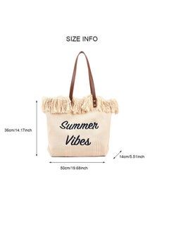 Casual Fringe Large Capacity Tote Bag Letter Embroidered Versatile Beige Shoulder Bag - pzsku/Z1C38CF465C9FD5F0F63BZ/45/_/1740571050/ef39873b-5e1a-4df4-825b-5bfd38dbcf9d