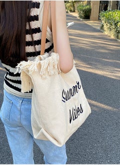 Casual Fringe Large Capacity Tote Bag Letter Embroidered Versatile Beige Shoulder Bag - pzsku/Z1C38CF465C9FD5F0F63BZ/45/_/1740571366/67a4e6a4-cc8c-4624-b82e-94a39b11fafe