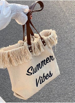 Casual Fringe Large Capacity Tote Bag Letter Embroidered Versatile Beige Shoulder Bag - pzsku/Z1C38CF465C9FD5F0F63BZ/45/_/1740571376/511a43f3-2b8a-4a61-be27-de97d6fecbab