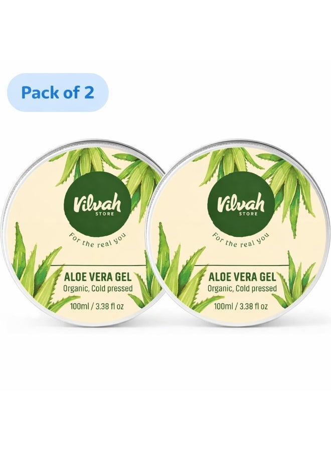 Vilvah Store Aloe Vera Gel with 99% Pure Natural Aloe Vera for Face, Styling Gel for Hair, Skin Moisturizer, Hydrates and Soothes with Vitamin E and No Paraben, 100g (Pack of 2) - Image 1