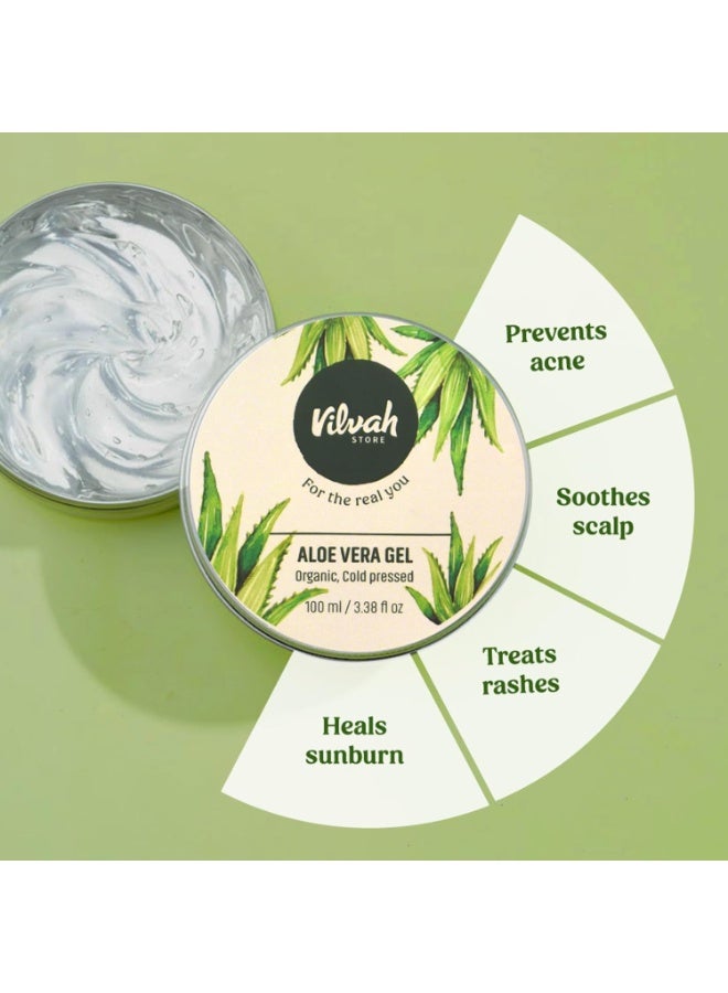 Vilvah Store Aloe Vera Gel with 99% Pure Natural Aloe Vera for Face, Styling Gel for Hair, Skin Moisturizer, Hydrates and Soothes with Vitamin E and No Paraben, 100g (Pack of 2) - Image 4