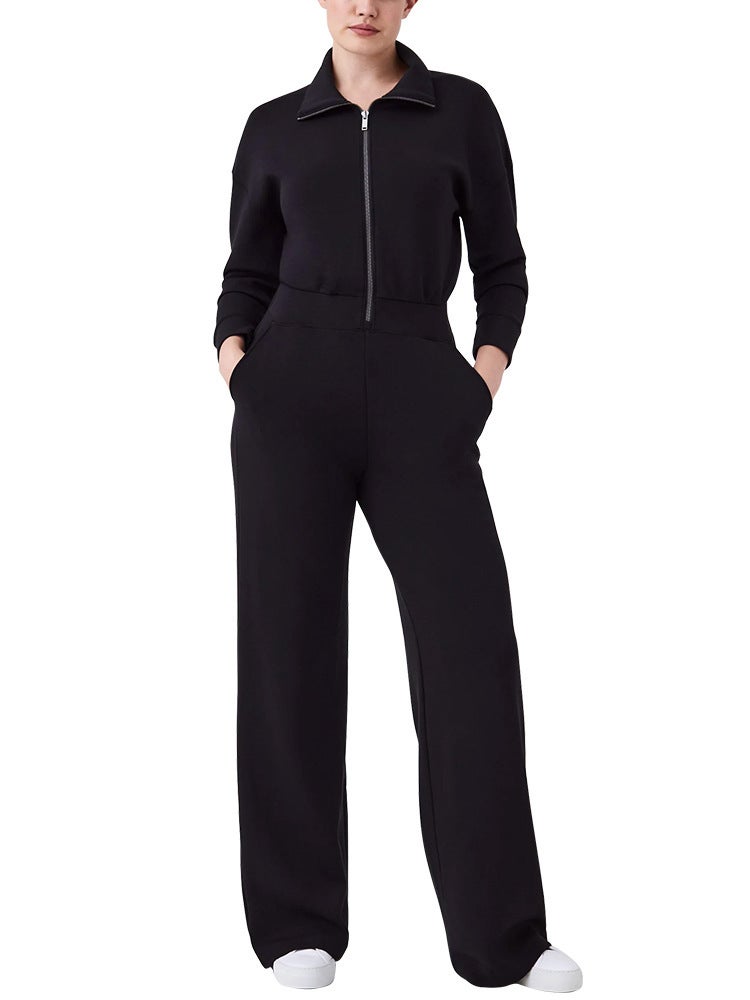 2024 Independent Station New Long-Sleeved Wide-Leg Jumpsuit Jumpsuit Zipper Lapel Sweater Suit Women - Image 1