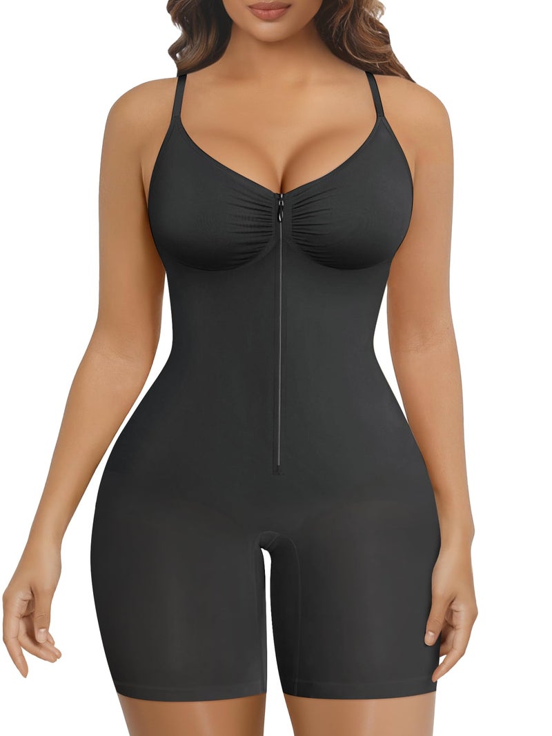SHAPERX Women's Shapewear Bodysuit Tummy Control Seamless Zip-Up Body Shaper Waist Defining Silhouette,SZ5862-Black-New-S/M - Image 1