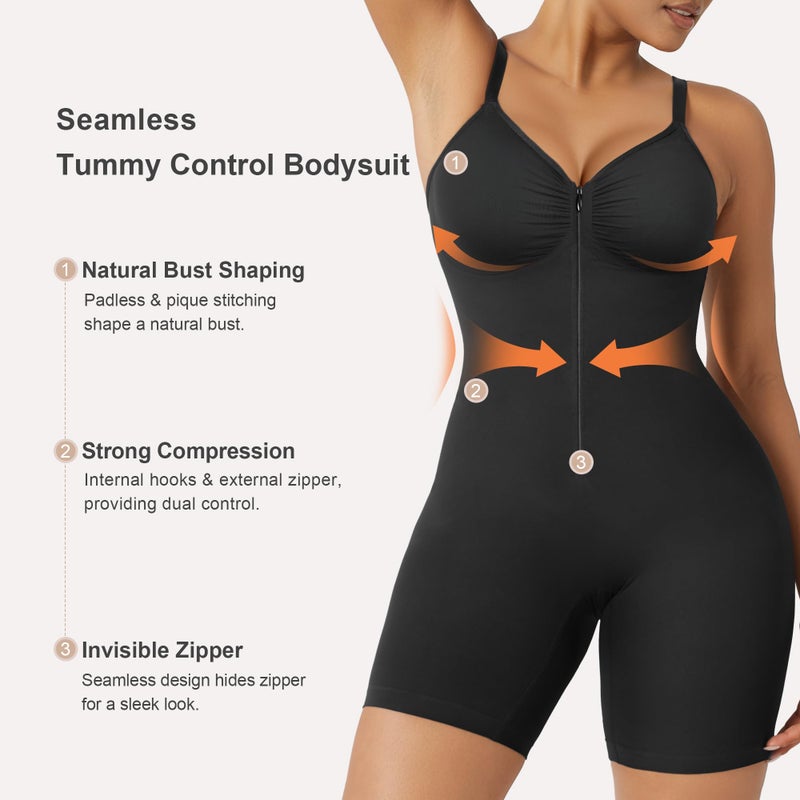 SHAPERX Women's Shapewear Bodysuit Tummy Control Seamless Zip-Up Body Shaper Waist Defining Silhouette,SZ5862-Black-New-S/M - Image 4