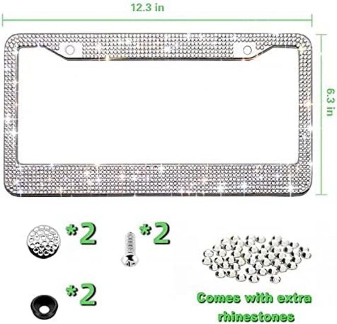 OKLPF Bling License Plate Frame for Women,Rhinestone License Plate Frames with 1200pcs Rhinestones, Handcrafted Crystal Premium Stainless Steel Frame with Screw Caps (White) Storage & transit friendly - Image 2