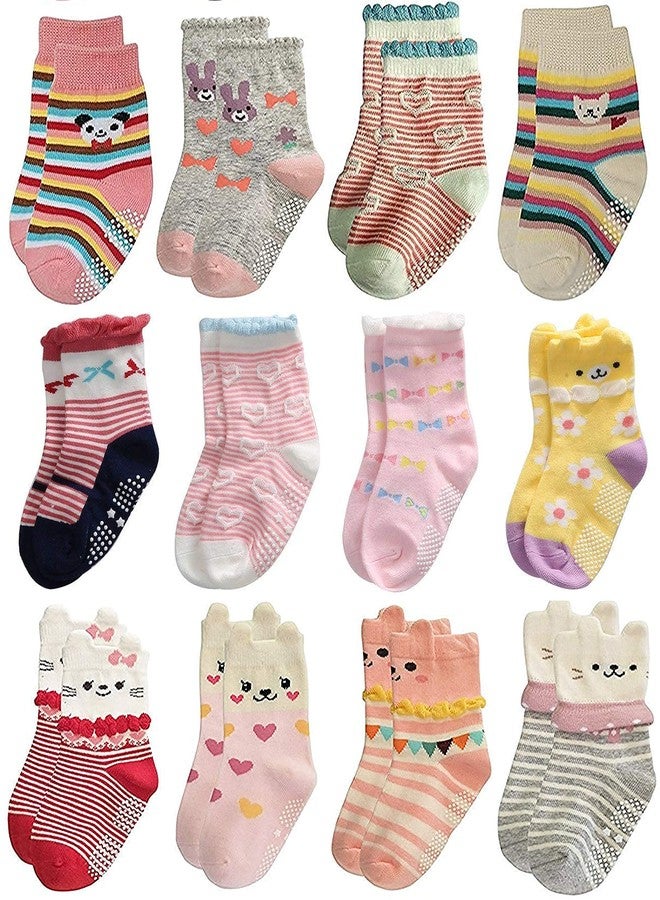 Kidbee مجموعة جوارب قطنية مانعة للانزلاق بطول الكاحل من كيدبي للبنات (4-5 سنوات، 6 أزواج) - Image 1