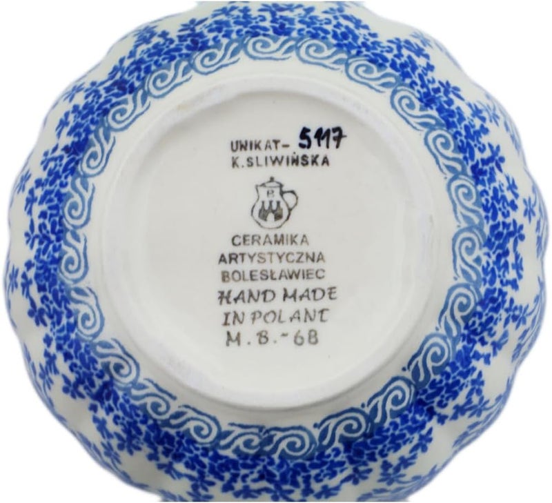 Polmedia Polish Pottery وعاء مزخرف من الفخار البولندي الأصلي بحواف متعرجة 5 بوصات تصميم فريد UNIKAT مصنوع يدويًا في بولسوافيا بولندا من قبل سيراميكا أرتيستيتشنا شهادة الأصالة - Image 4