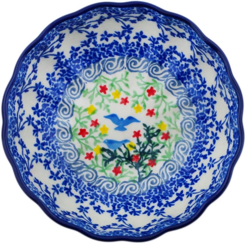 Polmedia Polish Pottery وعاء مزخرف من الفخار البولندي الأصلي بحواف متعرجة 5 بوصات تصميم فريد UNIKAT مصنوع يدويًا في بولسوافيا بولندا من قبل سيراميكا أرتيستيتشنا شهادة الأصالة - Image 2