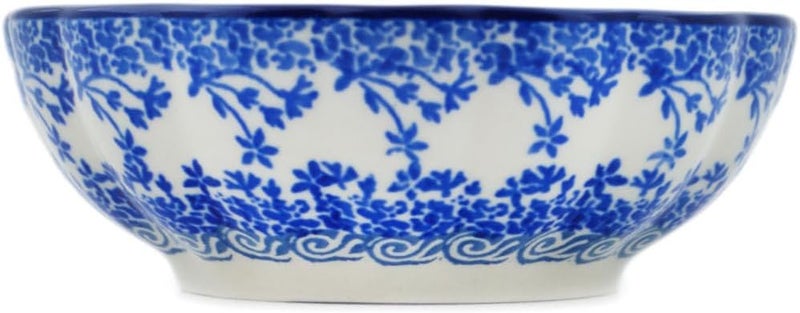 Polmedia Polish Pottery وعاء مزخرف من الفخار البولندي الأصلي بحواف متعرجة 5 بوصات تصميم فريد UNIKAT مصنوع يدويًا في بولسوافيا بولندا من قبل سيراميكا أرتيستيتشنا شهادة الأصالة - Image 3
