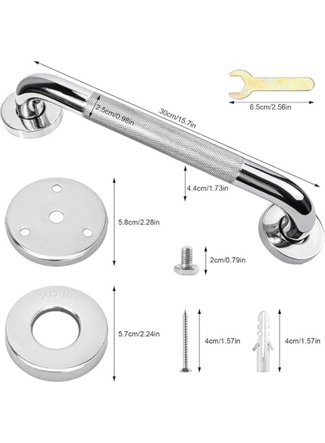 2 PCS Bathroom Grab Bars Handle, 30cm Anti Slip Grab Bars, Chrome SUS 304 Stainless Steel Bathroom Shower Handles,Safety Hand Rail Support, Grab Bars for Senior Handicap Elderly Injury - Image 3
