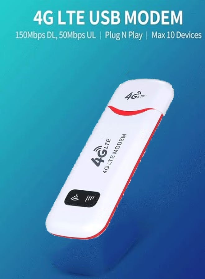 4G LTE USB Modem 4G Router Mobile WiFi Hotspot with SIM Card Slot 150Mbps DL 50Mbps UL Max 10 Devices Red - Image 2