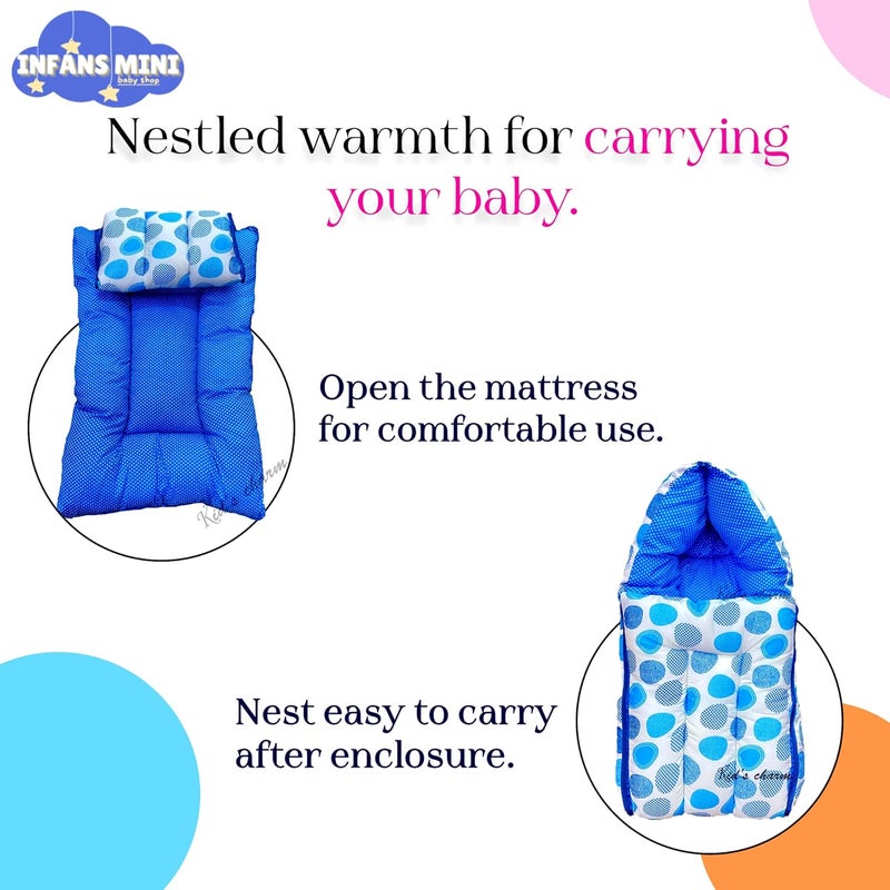 Infans Mini Ovally Mega 3 in 1 Babys Cotton Bed Cum Carry Bed Printed Baby Sleeping BagBaby BedInfant Portable for Unisex Easily Portable Light Weight Carry for New Born 48 Months OldBlue - Image 3