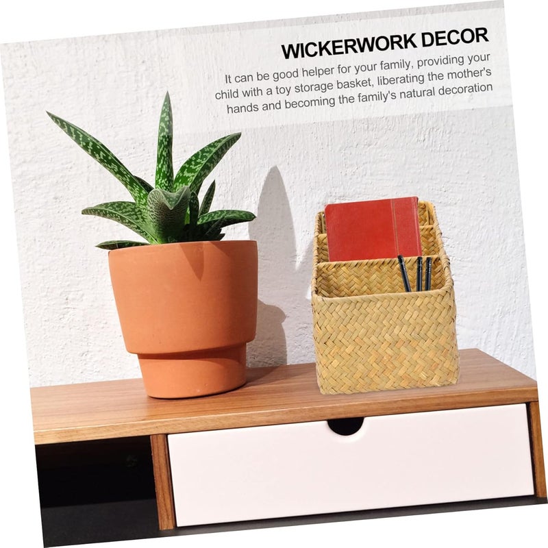 3-Piece Bamboo Storage Basket Set Handmade Woven Desktop Organizer Lid for Office File Storage and Home Organization Natural Color - Image 4