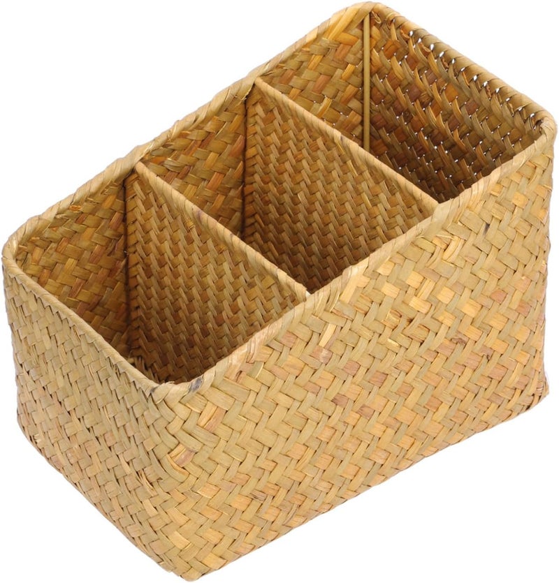 3-Piece Bamboo Storage Basket Set Handmade Woven Desktop Organizer Lid for Office File Storage and Home Organization Natural Color - Image 1