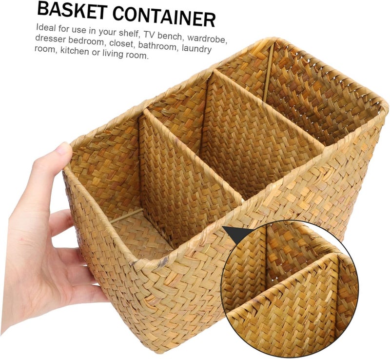 3-Piece Bamboo Storage Basket Set Handmade Woven Desktop Organizer Lid for Office File Storage and Home Organization Natural Color - Image 2