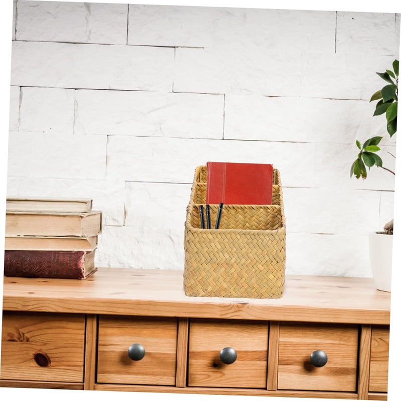 3-Piece Bamboo Storage Basket Set Handmade Woven Desktop Organizer Lid for Office File Storage and Home Organization Natural Color - Image 5