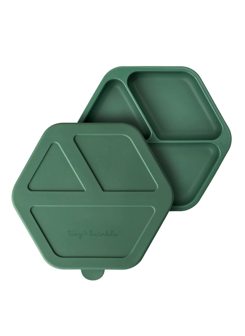 Tiny Twinkle Tiny Twinkle Silicone Suction Baby Plate Suction Grip Divided Dish for First Foods and SelfFeeding Toddlers Baby Led Weaning Supplies for Independent Eating Olive Plate with Lid 