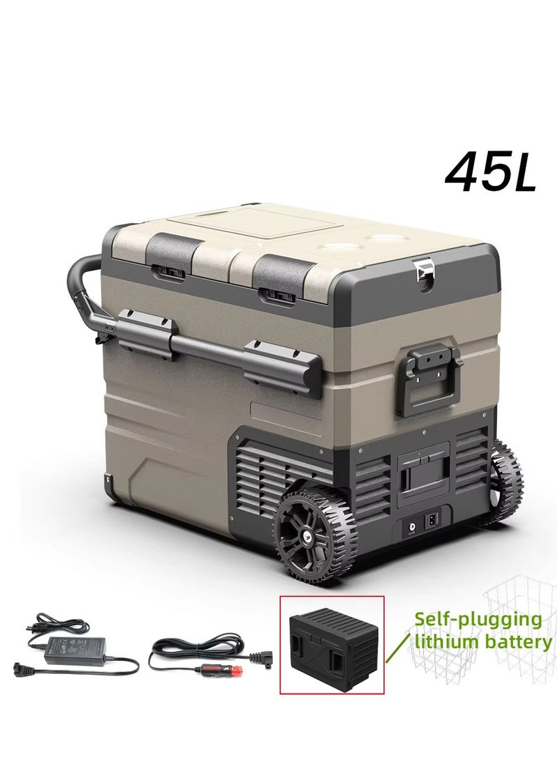 Generic 12V/24V Vehicle and Home Dual Temperature Car Refrigerator - -20℃ Fast Cooling, Bluetooth APP Control, Dual Door Design with Pluggable Li-Ion Battery, Suitable for Camping and Traveling - 45L  - Image 1
