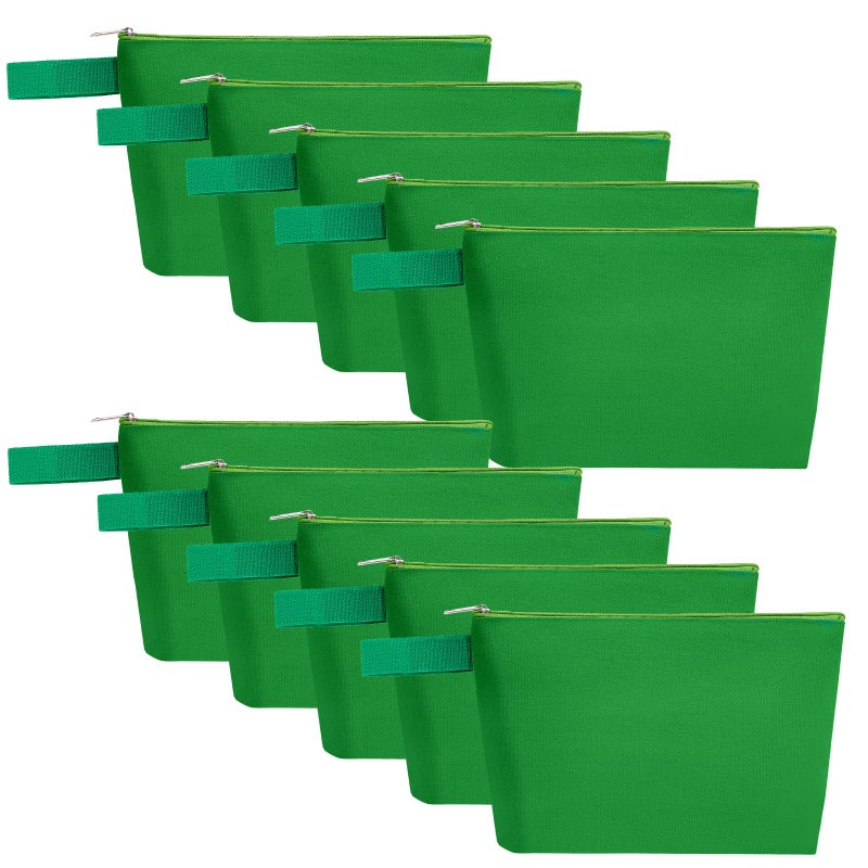 Sinzip 10 Pieces Cotton Canvas Makeup Bag with Bottom and Strap MultiPurpose Cosmetic Bag with Zipper Travel Toiletry Pouch Blank DIY Craft Bag Green S - Image 2