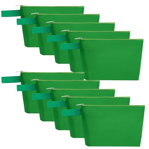 Sinzip 10 Pieces Cotton Canvas Makeup Bag with Bottom and Strap MultiPurpose Cosmetic Bag with Zipper Travel Toiletry Pouch Blank DIY Craft Bag Green S - Image 1