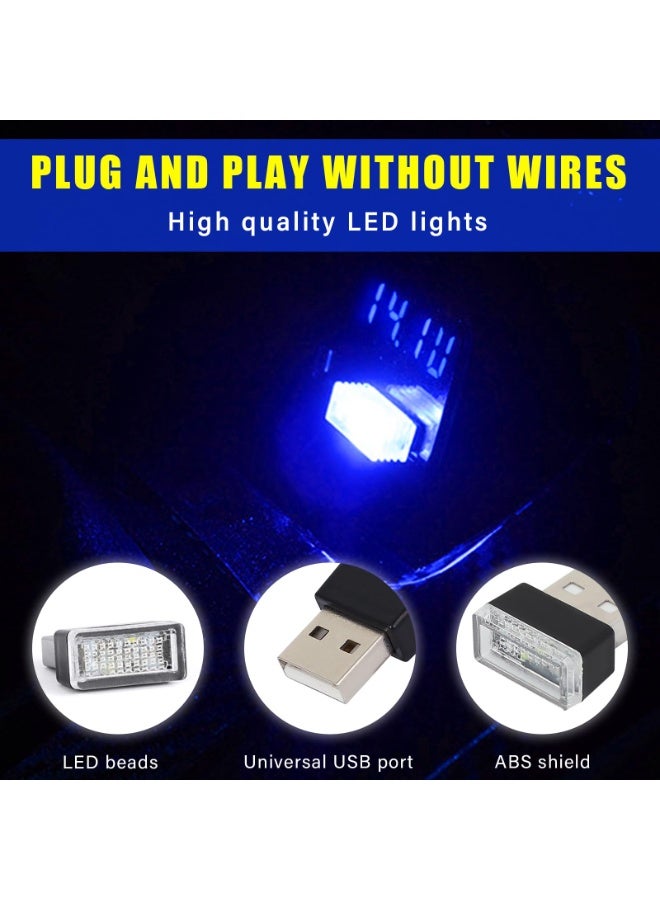 4 قطع إضاءة USB LED للداخلية السيارة، إضاءة ليلية USB زخرفية، مجموعة إضاءة منزليّة محمولة، إكسسوارات داخلية سيارات عامة تناسب معظم السيارات، باللون الأزرق - Image 3