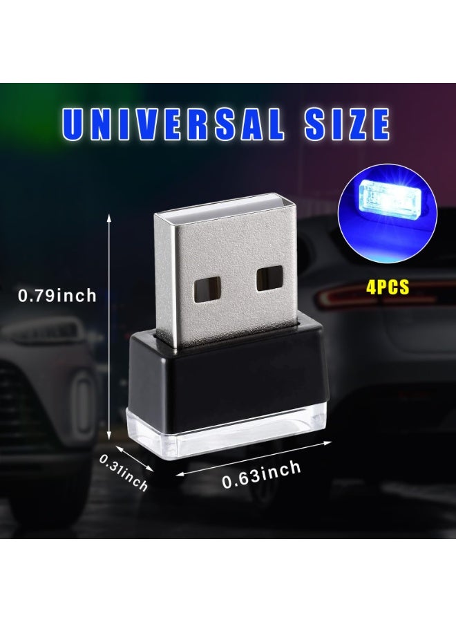 4 قطع إضاءة USB LED للداخلية السيارة، إضاءة ليلية USB زخرفية، مجموعة إضاءة منزليّة محمولة، إكسسوارات داخلية سيارات عامة تناسب معظم السيارات، باللون الأزرق - Image 2