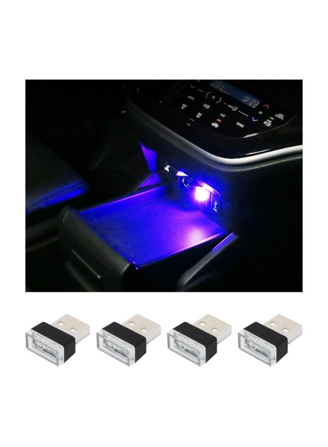4 قطع إضاءة USB LED للداخلية السيارة، إضاءة ليلية USB زخرفية، مجموعة إضاءة منزليّة محمولة، إكسسوارات داخلية سيارات عامة تناسب معظم السيارات، باللون الأزرق - Image 1