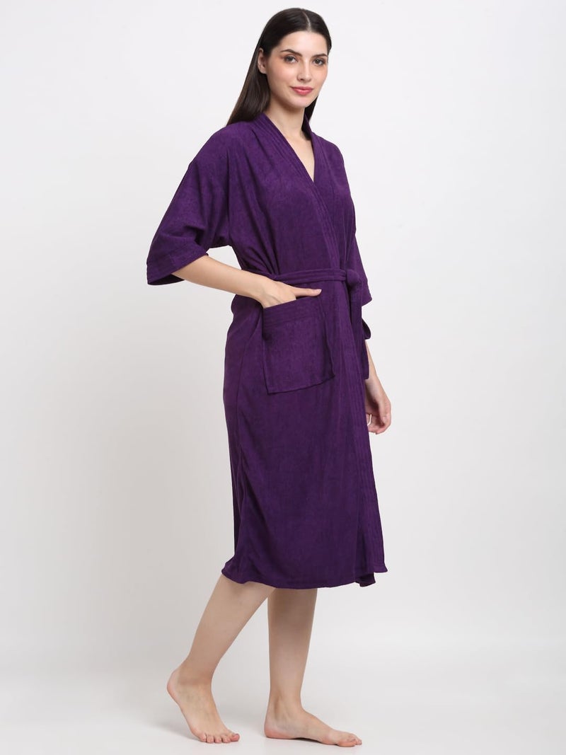 CREEVA Everyday Unisex Micro Terry Bathrobe Collection With kimono collar and 1 Pocket, 3/4 Sleeve Bath Robe Super Soft Light Weight - Indigo - Image 2