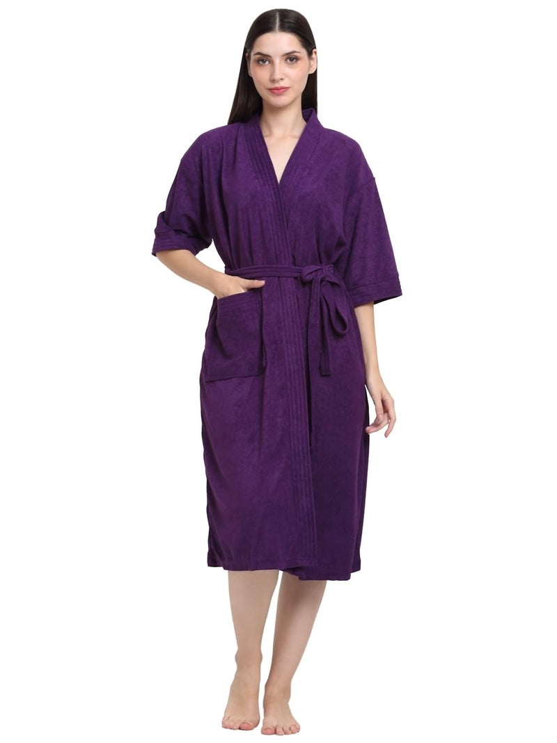CREEVA Everyday Unisex Micro Terry Bathrobe Collection With kimono collar and 1 Pocket, 3/4 Sleeve Bath Robe Super Soft Light Weight - Indigo - Image 1
