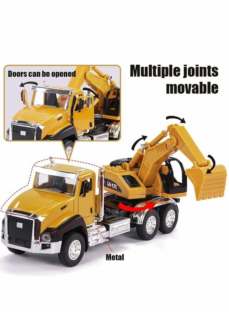 NIBEMINENT Model Toys Cars, 3 Pack of Diecast Engineering Construction Vehicles, Metal Collectible Pull Back Car with Opening Doors for Boys and Girls (Dump Truck, Digger, Mixer Truck)  - Image 2