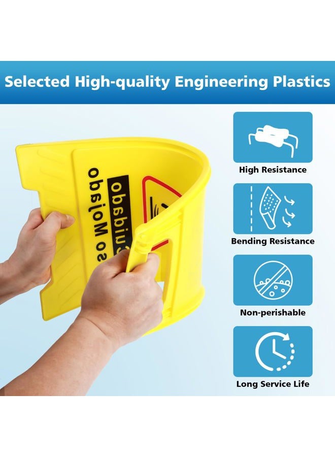 WOUSEDO 6-Pack Caution Wet Floor Sign,17.5" Height,Bright Yellow Double-Sided Folding A-Shaped Frame Design, Bilingual Caution Message - Image 3