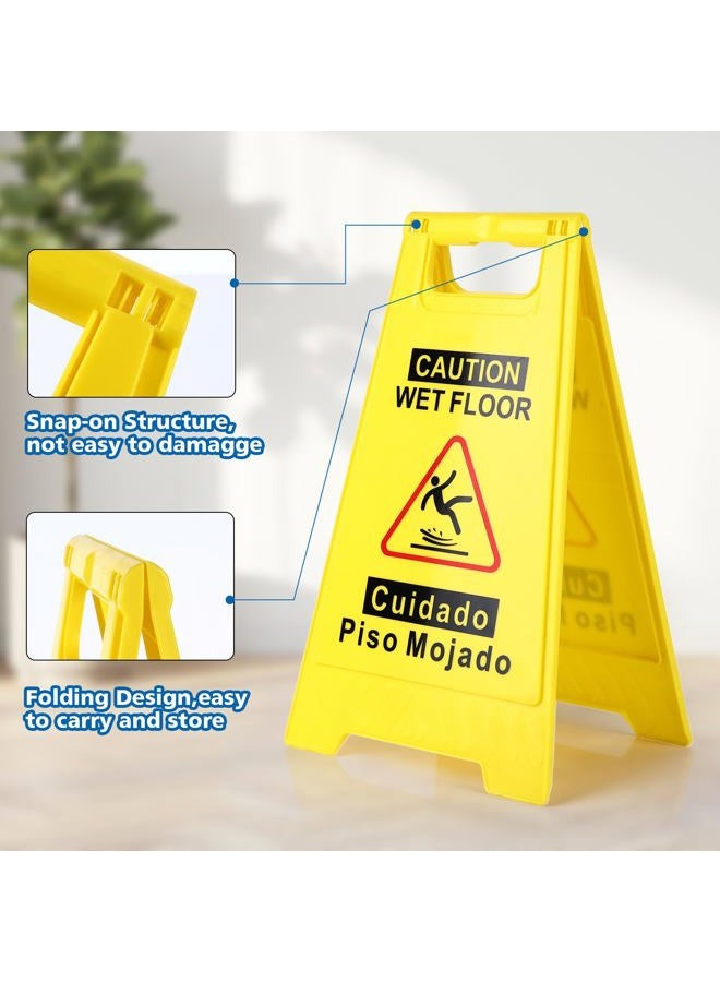 WOUSEDO 6-Pack Caution Wet Floor Sign,17.5" Height,Bright Yellow Double-Sided Folding A-Shaped Frame Design, Bilingual Caution Message - Image 4