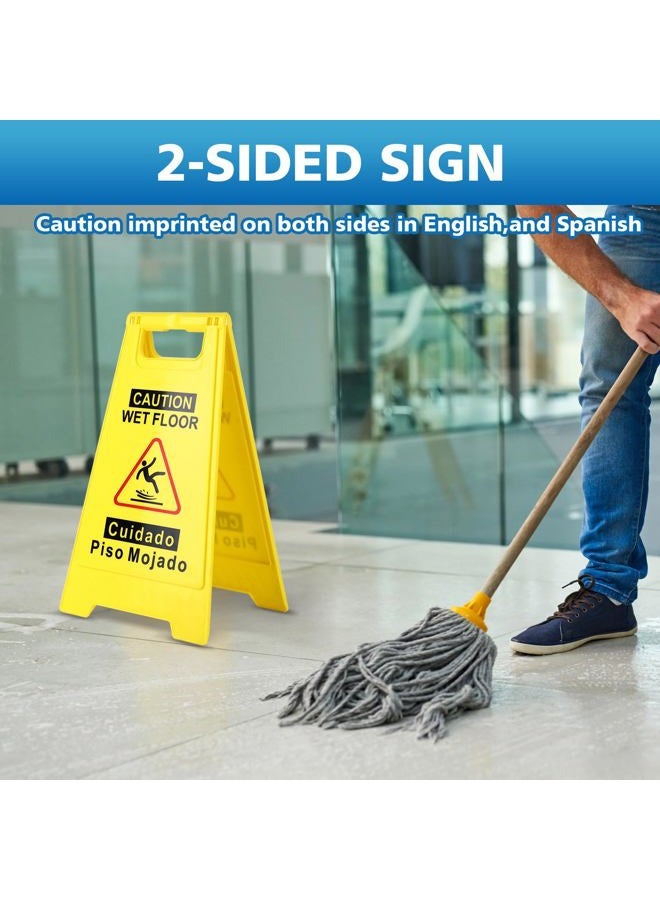 WOUSEDO 6-Pack Caution Wet Floor Sign,17.5" Height,Bright Yellow Double-Sided Folding A-Shaped Frame Design, Bilingual Caution Message - Image 5