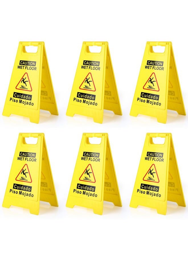 WOUSEDO 6-Pack Caution Wet Floor Sign,17.5" Height,Bright Yellow Double-Sided Folding A-Shaped Frame Design, Bilingual Caution Message - Image 1