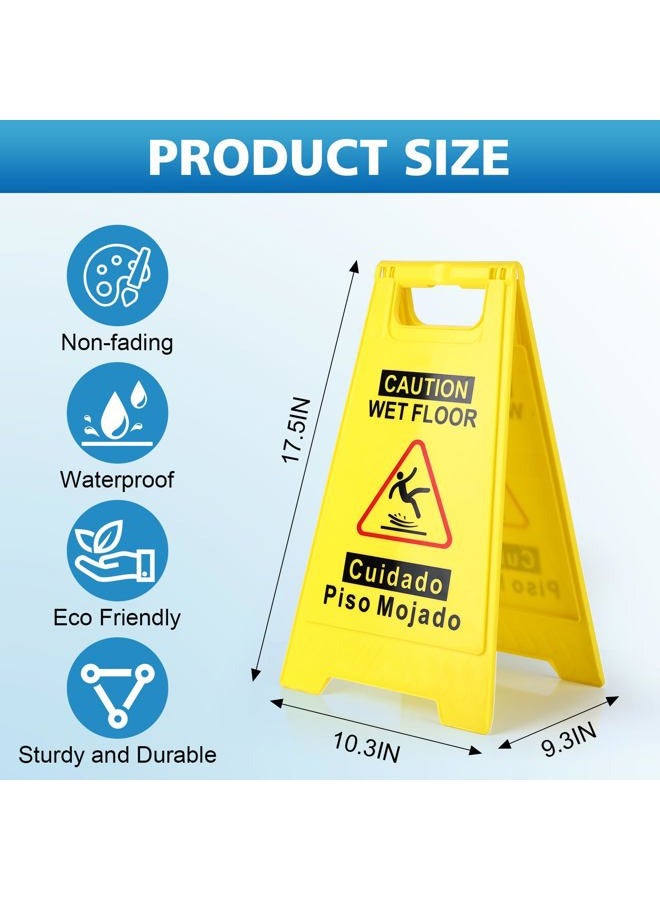 WOUSEDO 6-Pack Caution Wet Floor Sign,17.5" Height,Bright Yellow Double-Sided Folding A-Shaped Frame Design, Bilingual Caution Message - Image 2
