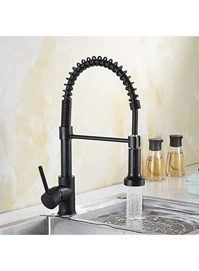 ALMIFTAH ✅ Premium Matte Black Spring Kitchen Faucet – High Arc Pull Down Kitchen Mixer Tap with 360° Swivel Spout, Hot & Cold Water Control, Commercial Style Sink Faucet, Heavy Duty Brass Body, Modern Luxury Kitchen Tap for Home, Restaurant & Hotel Use - Image 1