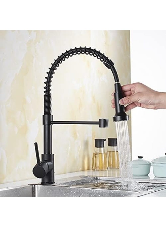 ALMIFTAH ✅ Premium Matte Black Spring Kitchen Faucet – High Arc Pull Down Kitchen Mixer Tap with 360° Swivel Spout, Hot & Cold Water Control, Commercial Style Sink Faucet, Heavy Duty Brass Body, Modern Luxury Kitchen Tap for Home, Restaurant & Hotel Use - Image 2