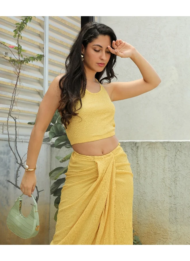 QISSA Women's Yellow Ochre Draped Co-Ord Set