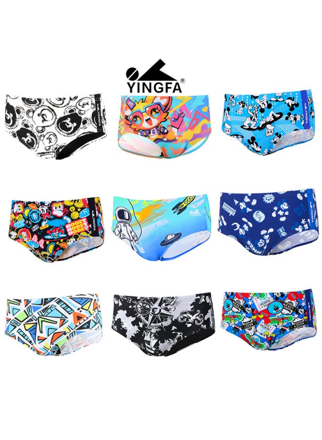Loquat Yingfa Printed Swimming Trunks Men's Briefs Small Boxer Training Shorts Big Boys Student Swimsuit D22070-Color:9680 Cartoon Printing- - Image 2
