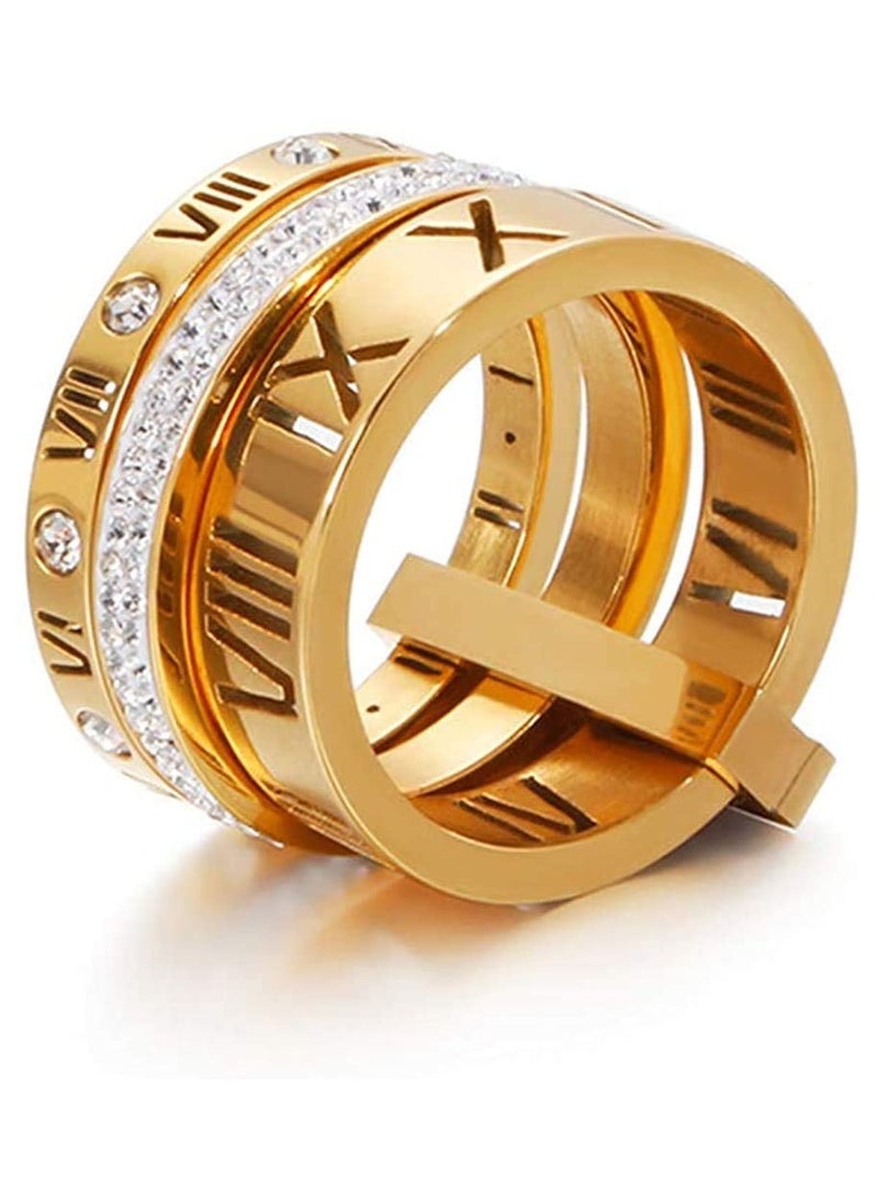 Excefore Stainless Steel Zirconia Rings for Women Girls Roman Numeral 3 in 1 Spinner Gold Ring Band, Women's Gold Wedding Band - Image 1