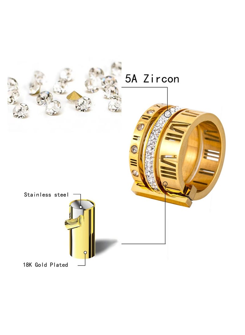 Excefore Stainless Steel Zirconia Rings for Women Girls Roman Numeral 3 in 1 Spinner Gold Ring Band, Women's Gold Wedding Band - Image 2