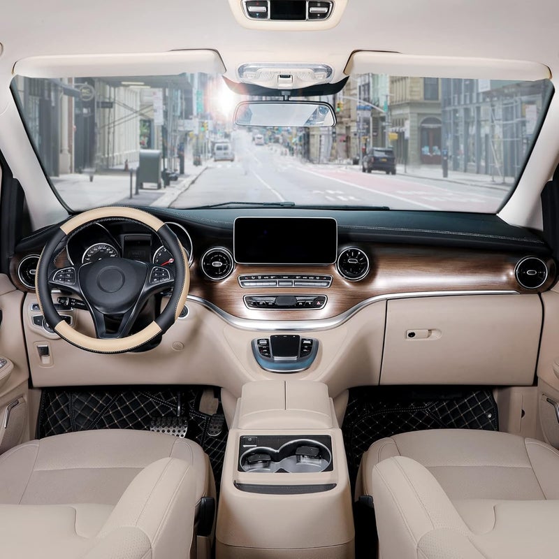 SEG Direct Car Steering Wheel Cover for All Standard-Size Steering Wheels with 14 1/2 inches - 15 inches Outer Diameter, Beige Microfiber Leather - Image 2