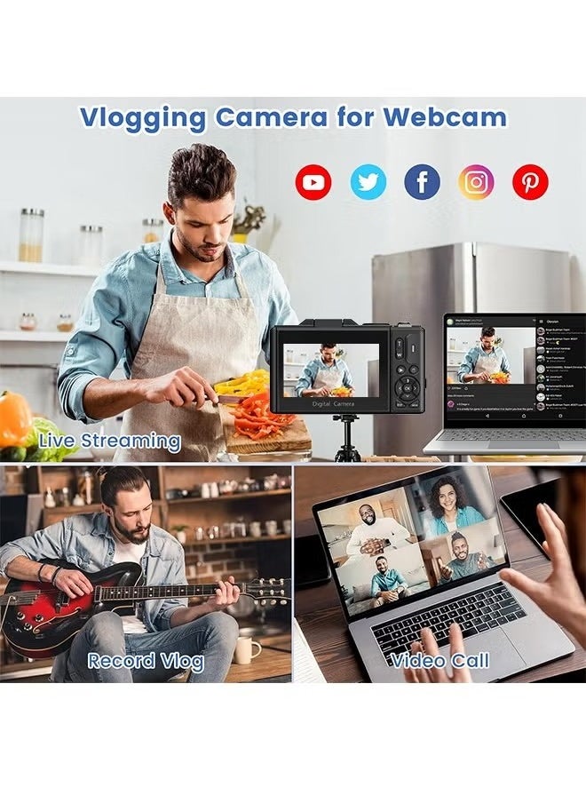 Generic - 5K Digital Camera, 75MP Cameras Digital for Photography, 18X Zoom Point and Shoot Camara Vlogging for YouTube with 3" 180° Flip Screen, Digital Camera with 64GB Micro SD Card for Beginner Gift, Wide Angle & Macro Lens - Image 1