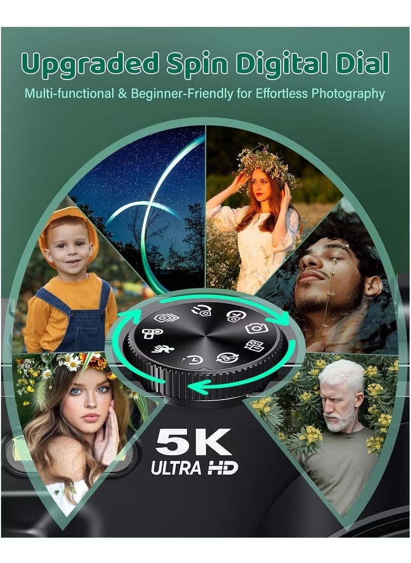 Generic - 5K Digital Camera, 75MP Cameras Digital for Photography, 18X Zoom Point and Shoot Camara Vlogging for YouTube with 3" 180° Flip Screen, Digital Camera with 64GB Micro SD Card for Beginner Gift, Wide Angle & Macro Lens - Image 1