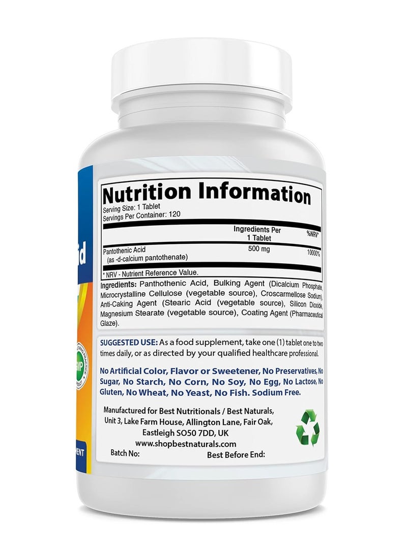 Best Naturals Pantothenic Acid 500 mg 120 Tablets  - Image 2