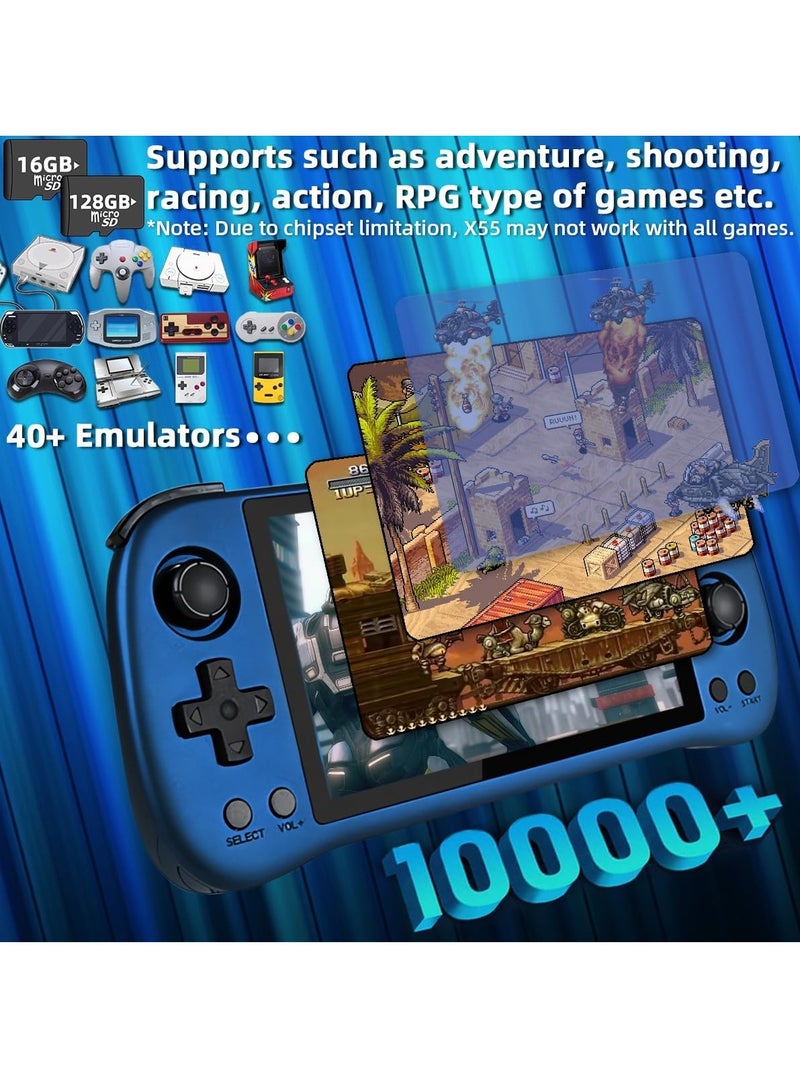 Powkiddy X55 Handheld Game Console 5.5 inch Portable Retro Video Hand-Held Games Consoles Rechargeable RK3566 Hand Held Classic Play System 16GB+128GB (Black) - Image 2