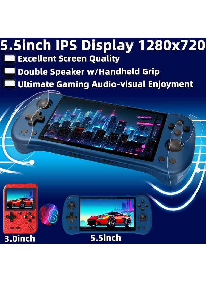 Powkiddy X55 Handheld Game Console 5.5 inch Portable Retro Video Hand-Held Games Consoles Rechargeable RK3566 Hand Held Classic Play System 16GB+128GB (Black) - Image 3